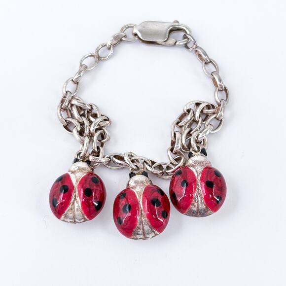 Vintage Sterling Silver Ladybug Charm Bracelet | 925 | Red Enamel 7” - Picture 4 of 6